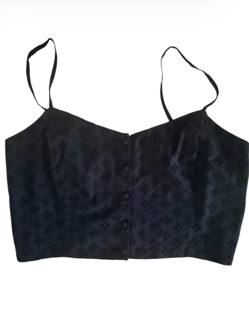 Florence by mills Black Eyelet Button Front Adjustable Strap Cami Top Women L
